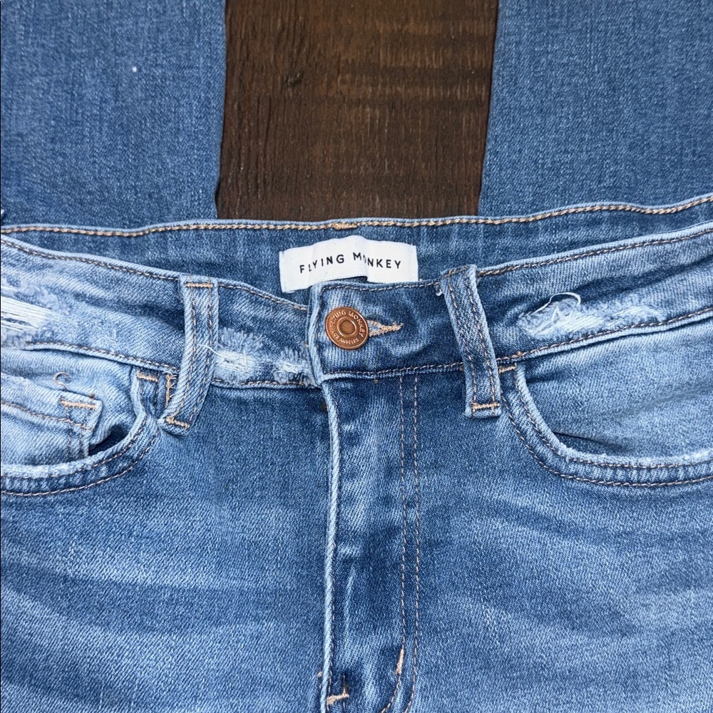 Flying Monkey Light Blue Distressed Hem Jeans - Picture 3 of 6